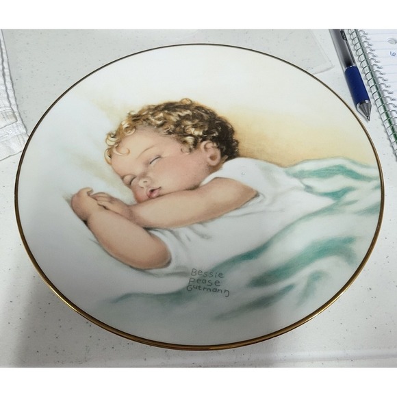 Bessie Pease Gutmann Collector Plate Sleeping Baby Gold Trim Nursery Decor - Picture 3 of 4